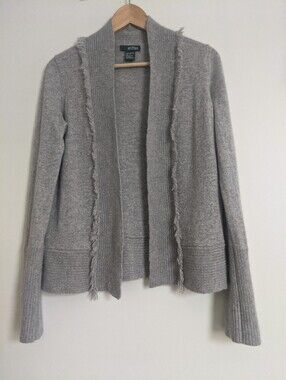 GRIFFEN Light Gray Open Front Fringe Cardigan Sweater